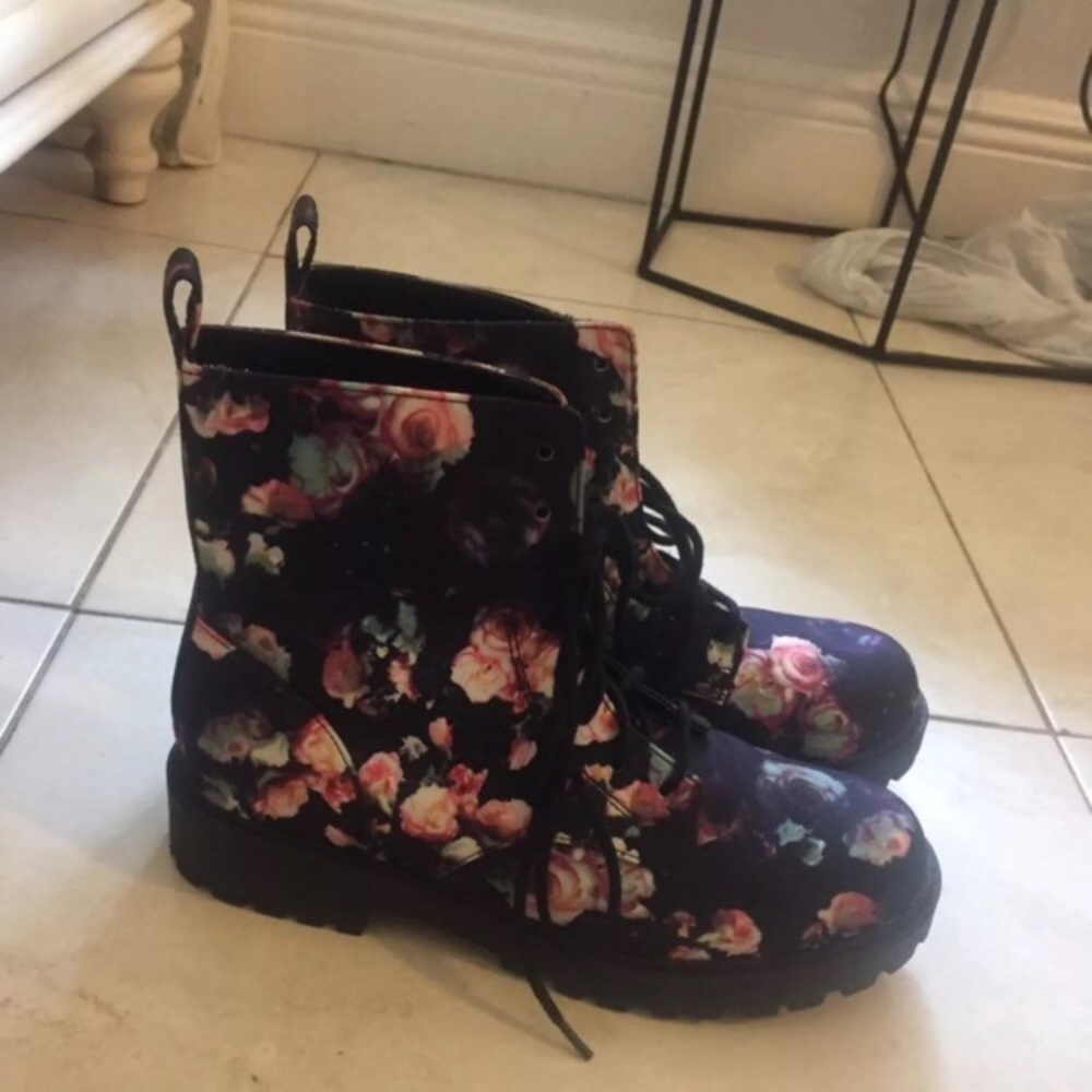 Floral combat boots